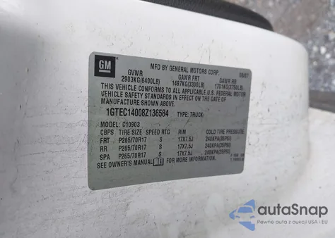 2008 GMC Sierra 1500 Sle1 z USA, uszkodzony, nr VIN 1GTEC14008Z136584